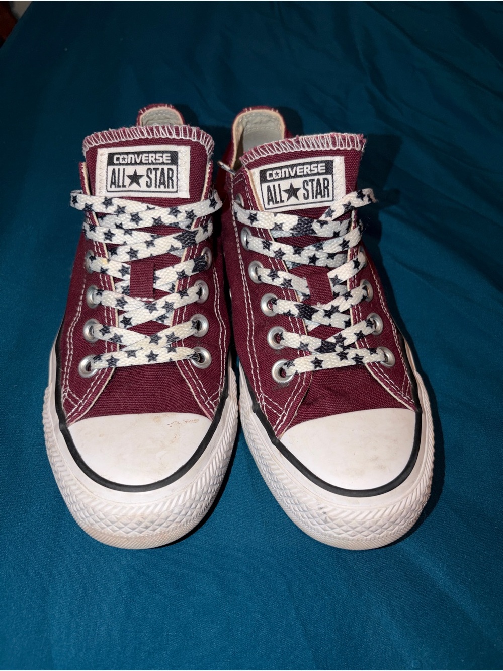 Converse Burgundy Low Top Sneakers with Star Laces